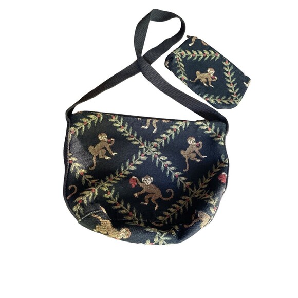 Doodle Bags Stuart FL Black Embroidered Monkey Tapestry Shoulder Bag & Pouch - Picture 1 of 16